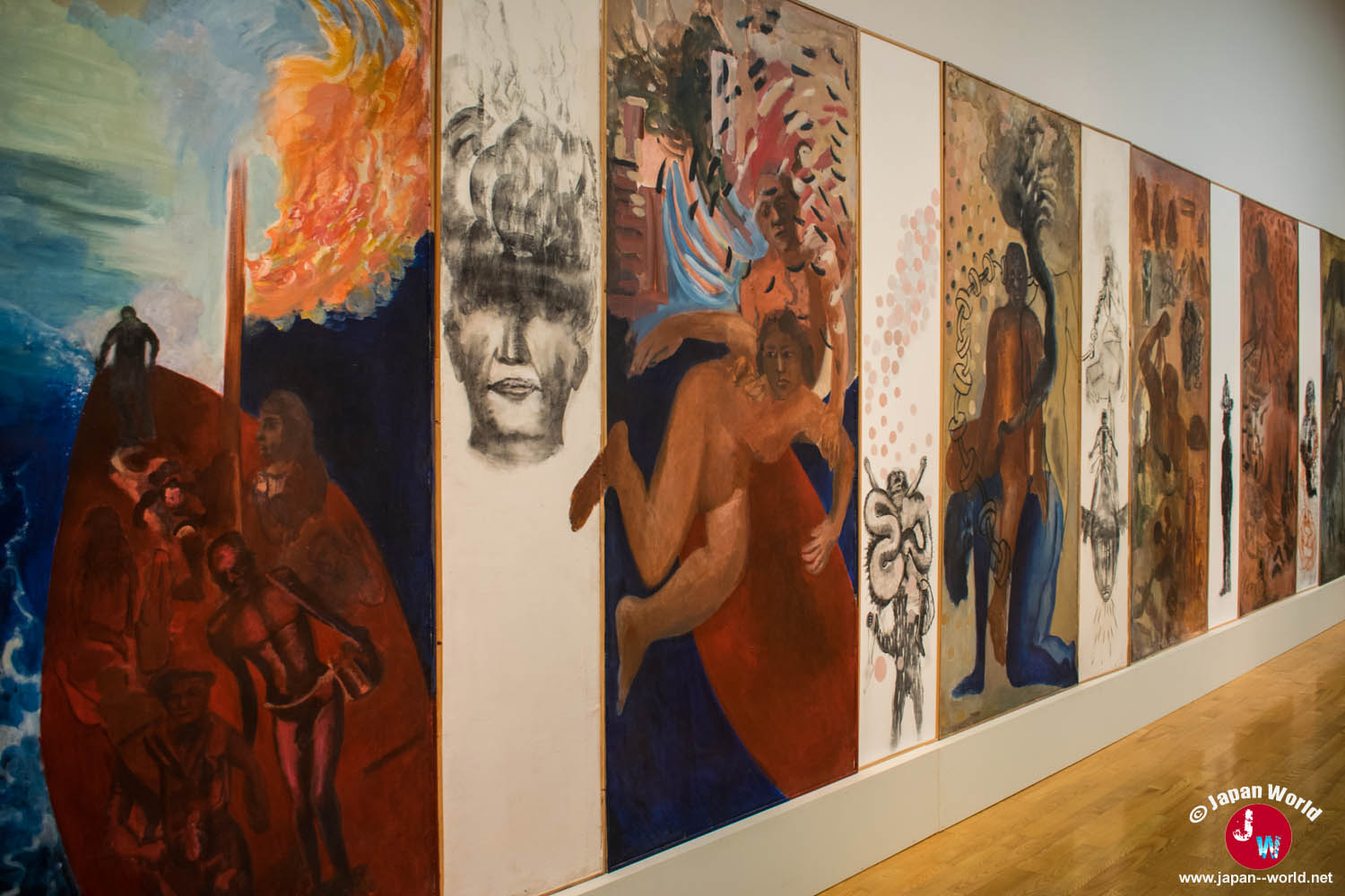 Despoiled Shore, installation picturale de l'artiste indienne Nalini Malani réalisée en 1993
