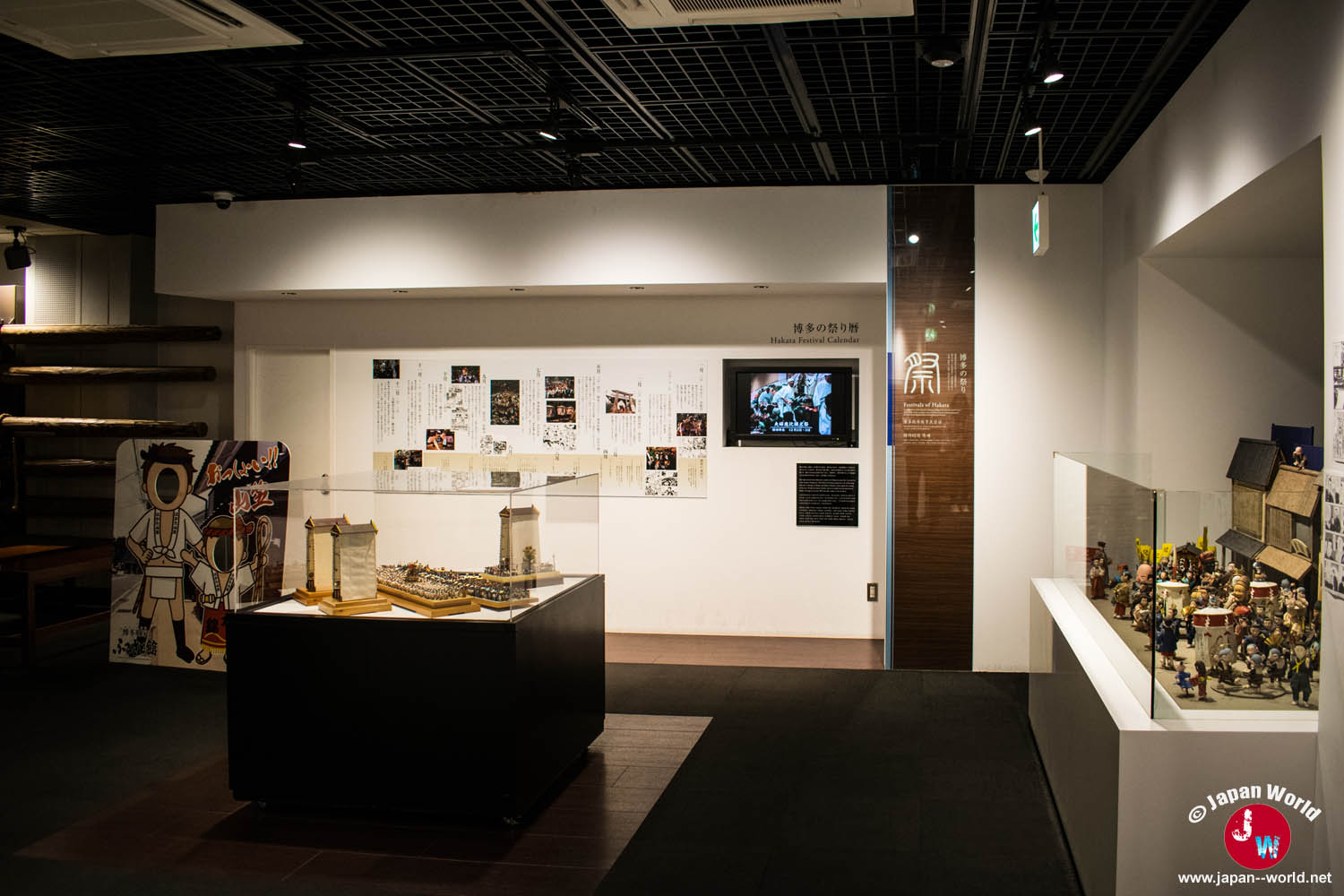 Vue générale de l'espace consacré aux festivals de Hakata avec ses maquettes