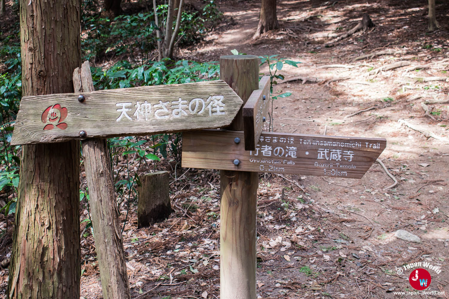 Panneau directionnel sur le chemin de descente du mont Tenpaizan