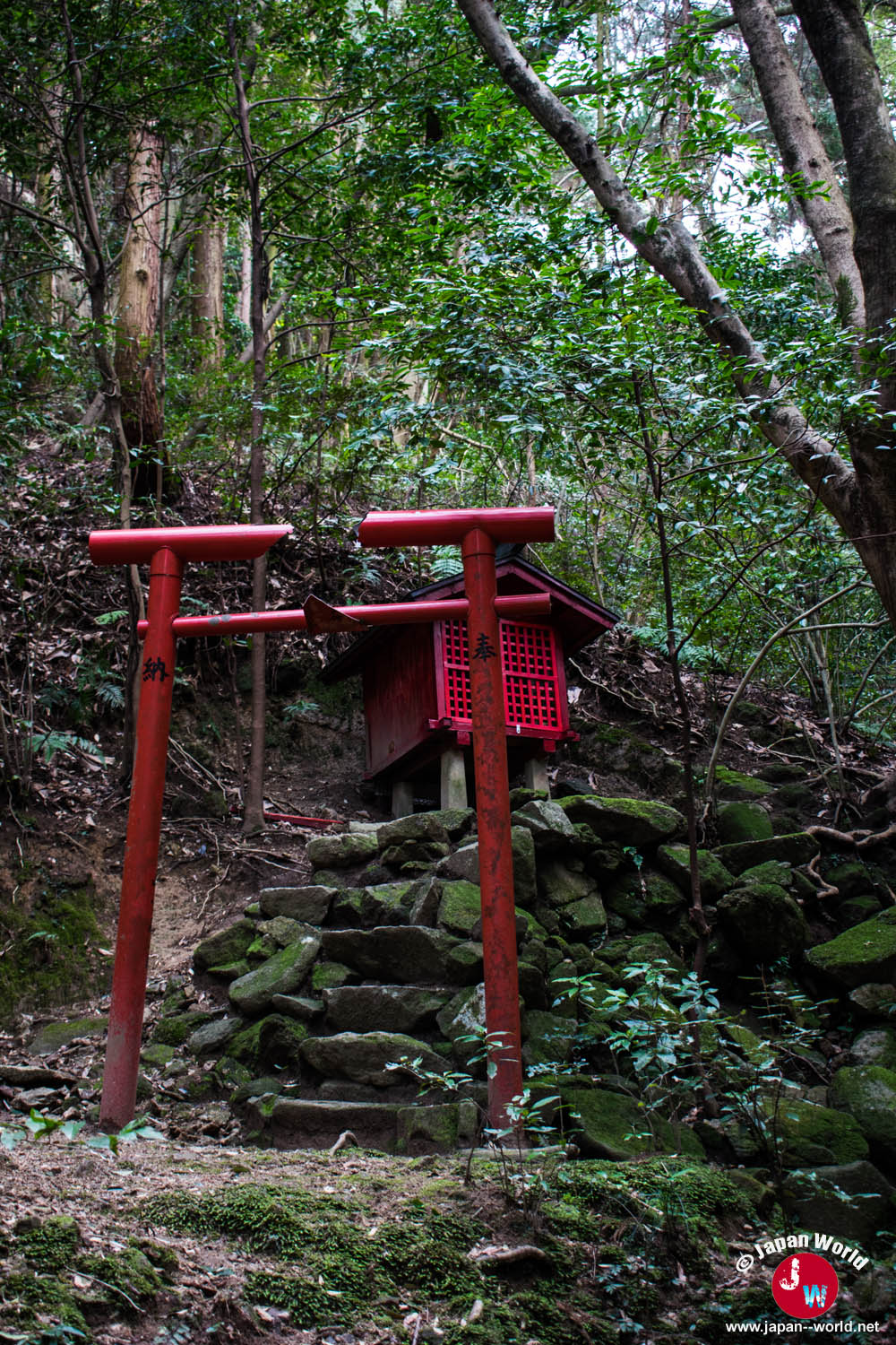 Torii rouge du petit sanctuaire pendant la descente du Tenpaizan