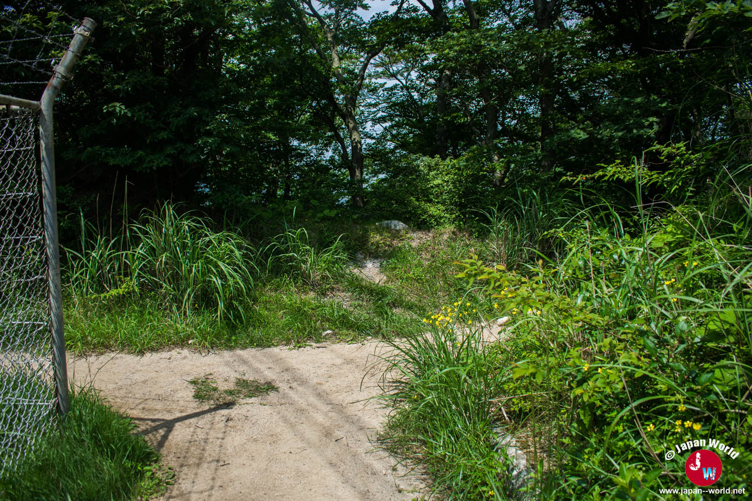 Entrée discrète du sentier vers le sommet du mont Sangunsan