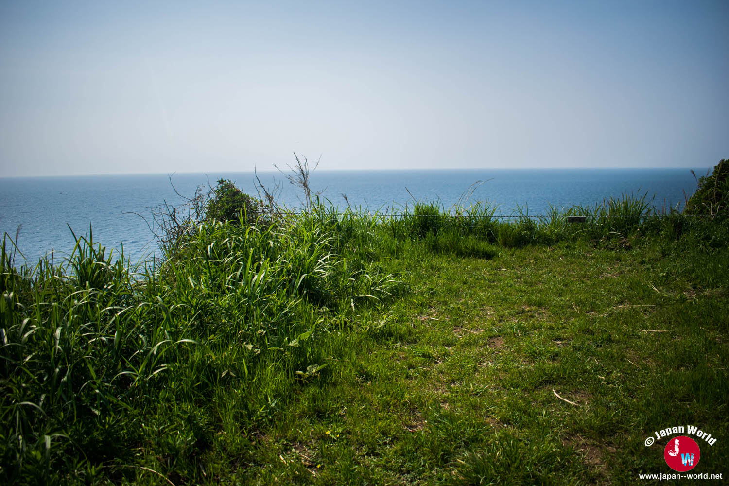Prairie dominant la mer au point de vue d'Ainoshima
