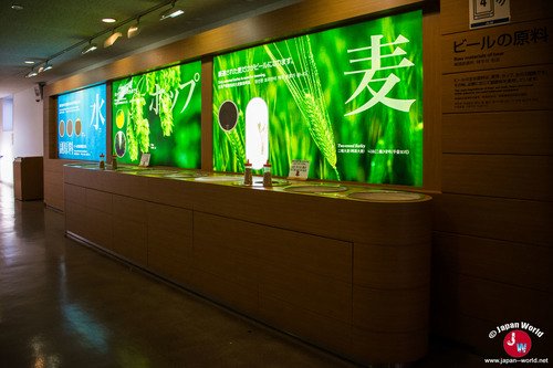Les différents ingrédients pour produire de la bière Asahi à l'Asahi Beer Hakata Factory Les différents ingrédients pour produire de la bière Asahi à l'Asahi Beer Hakata Factory