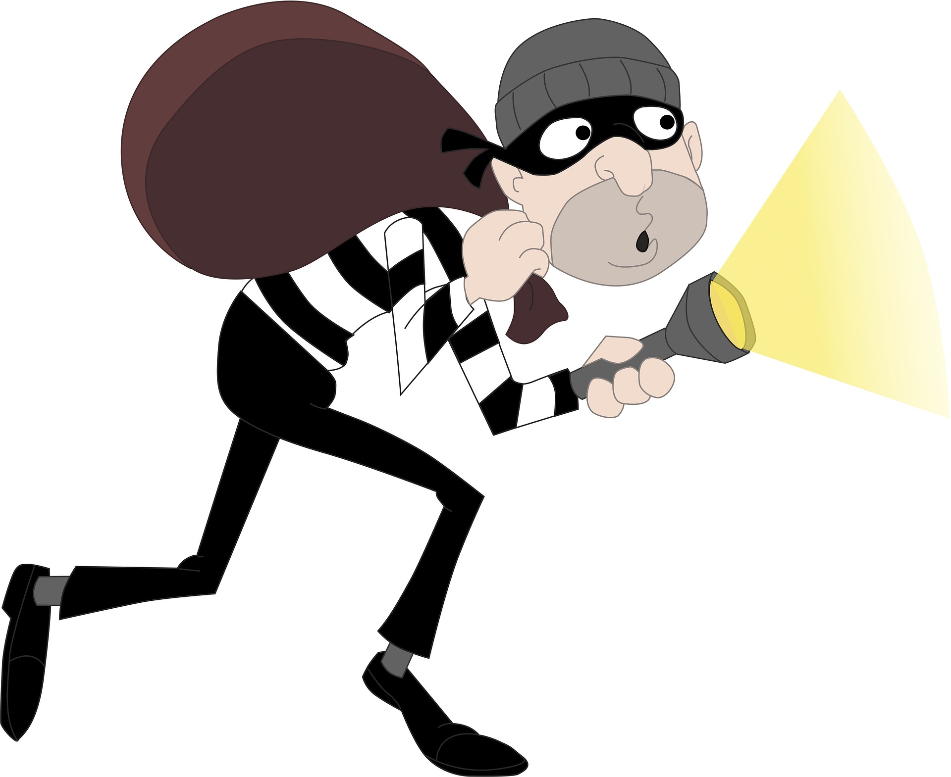 Illustration d'un voleur masqué portant un sac et une lampe torche