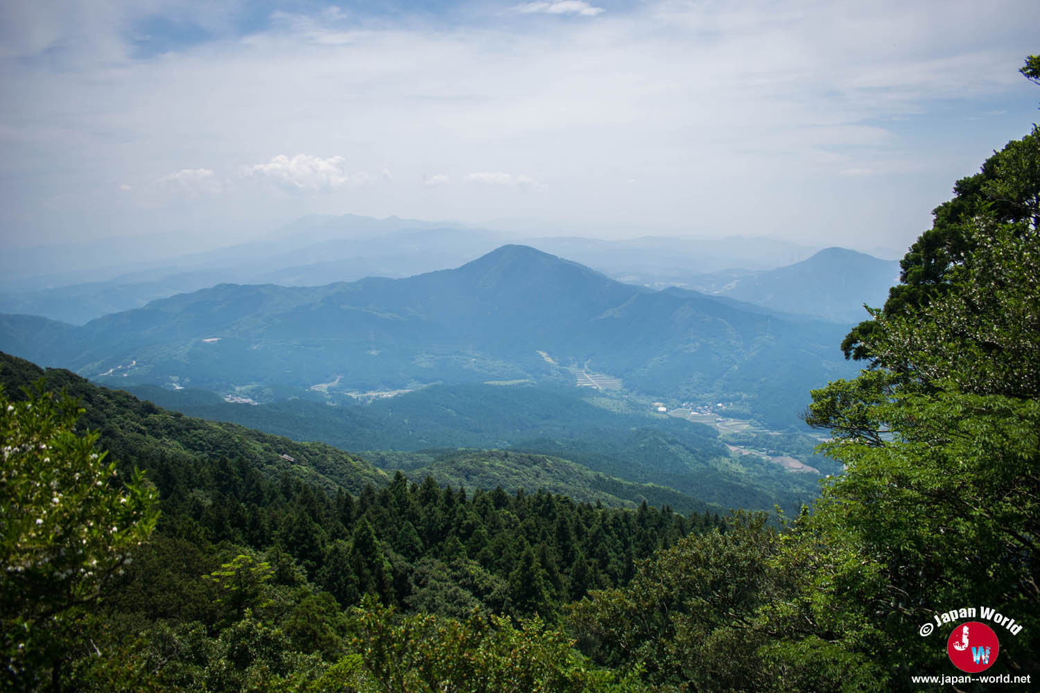 Panorama sur les montagnes et villages depuis le mont Homan