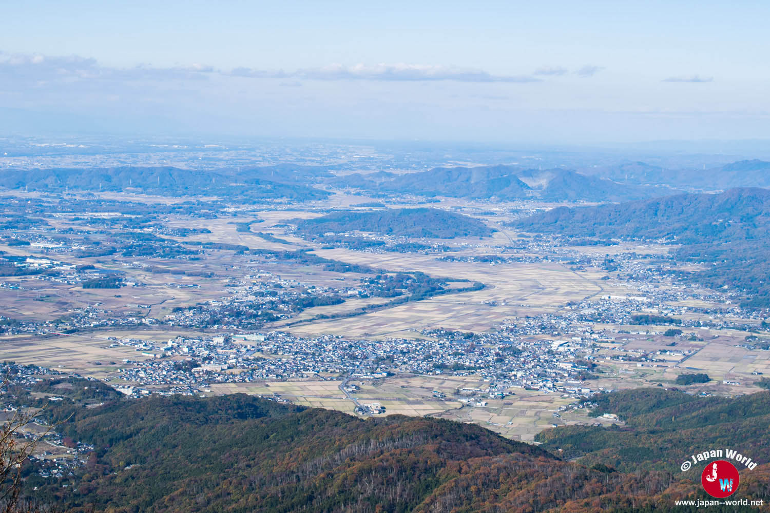 Vue sur la plaine depuis les rochers du pic Nyotai