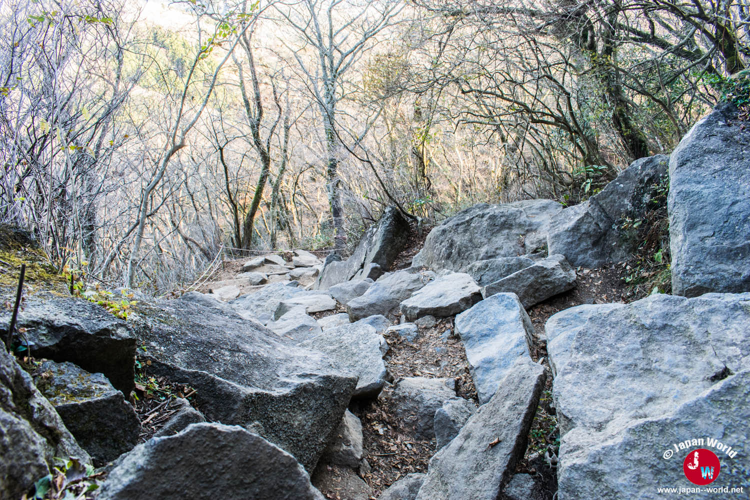 Descente rocheuse sur le sentier Shirakumobashi