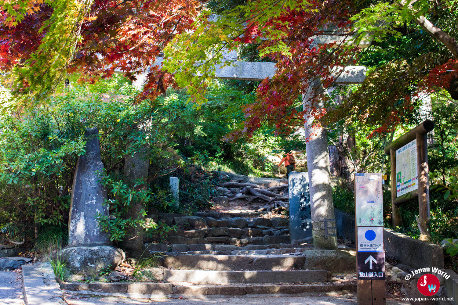 Escalier marquant l'entrée du sentier Miyukigahara