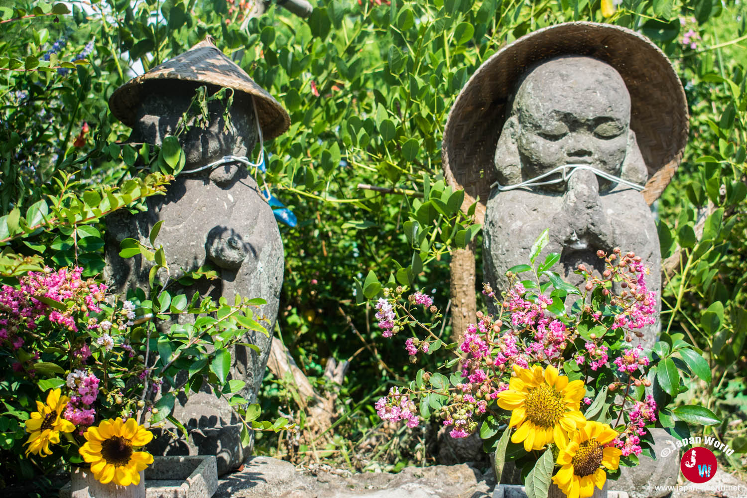 Statues de pierre du sanctuaire fleuri de Nokonoshima