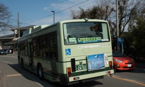 L'arrière d'un bus vert à Kyoto
