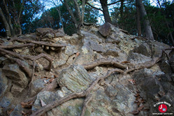 Montée caillouteuse avant d'arriver au mont Sogaku-san